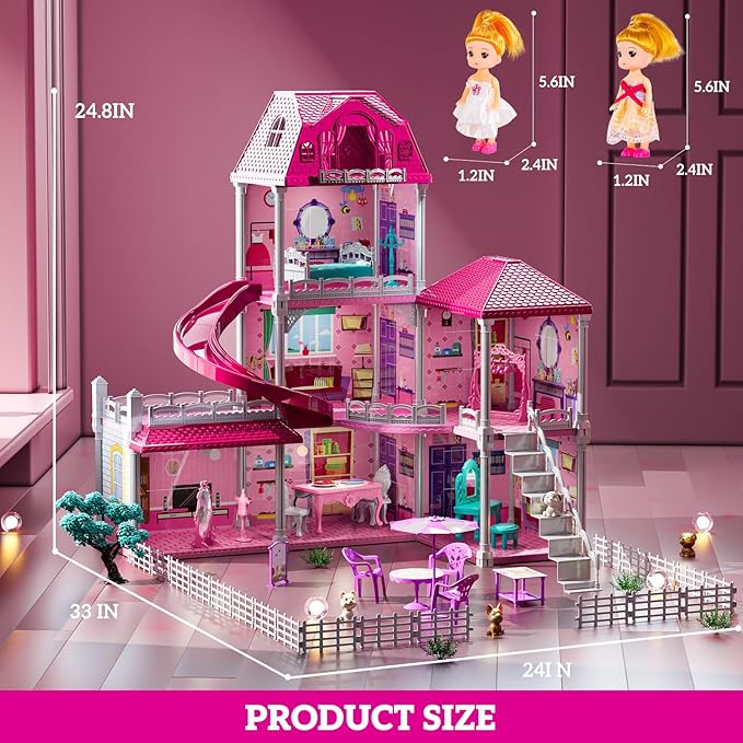 Girl House Toys for Girls 4-8, 3 Storey 6 Rooms Indoor Playset with Doll, Furniture and Accessories, Pretend Toddler Toy, Birthday Gifts for Girl Age 3-5 4-6 6-12