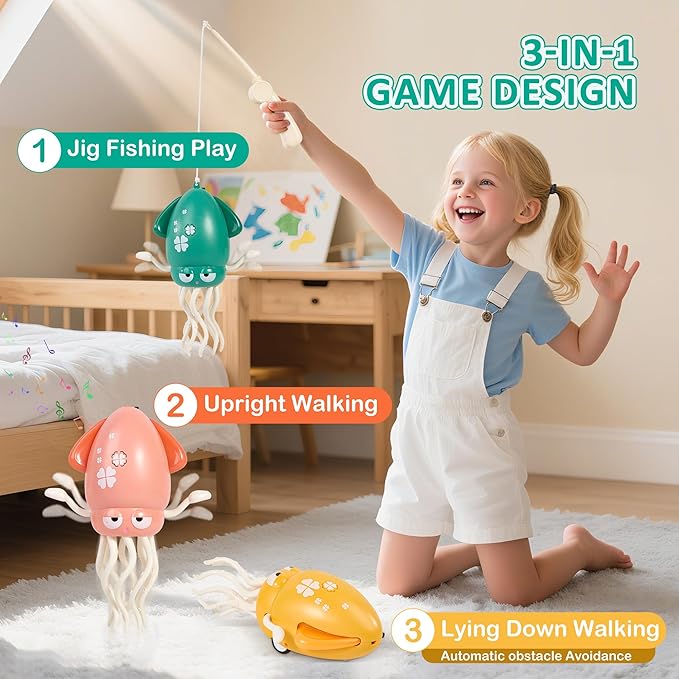 Magical Dancing Octopus Toy with LED Lights and Music, USB Rechargeable Tummy Time Toys, Automatic Dodging Crawling Toys, Suitable As a Birthday Gift for Children Aged 3 and Above (Green)