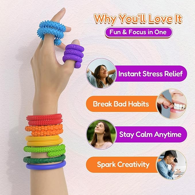 Sensory Sticks Fidget Toy for Kids Adult,8Pcs Bendable Textured Flexible Fidget Stick for Anxiety Autistic ADHD,Calm Down Travel Essentials Toys, Quiet Fidgets for Classroom Must Have