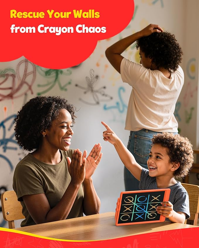 TEKFUN Toys for Girls Boys 10IN LCD Writing Tablet, Magic Doodle Board with Anti-Lost Stylus, Mess Free Coloring for Toddlers Drawing Pad, Toddler Travel Car Plane Trip Toys Gifts (Orange)