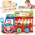 hahaland Montessori Busy Board for Toddlers 3-5, 18-in-1 Wooden Sensory Activity Board with LED Lights & Switches, Educational Montessori Toy for Fine Motor Skills, Travel & Birthday
