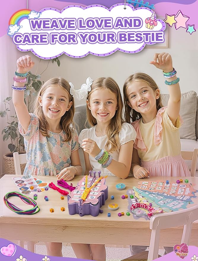 AONTESS Friendship Bracelet Making Kit for Girls: Unicorn Bracelet Maker Tool with Beads, String & Tutorial Cards - DIY Jewelry Gift for Kids Ages 6 7 8 9 10 11 12, Birthday & Christmas