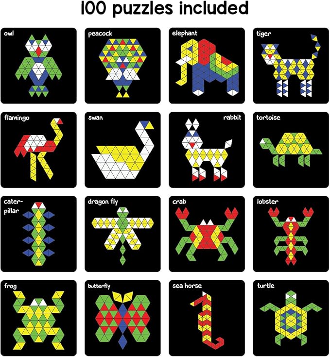 New Magnetic Puzzles : Triangles - Includes 250 Colorful Magnets 100 Puzzles Magnetic Board Display Stand