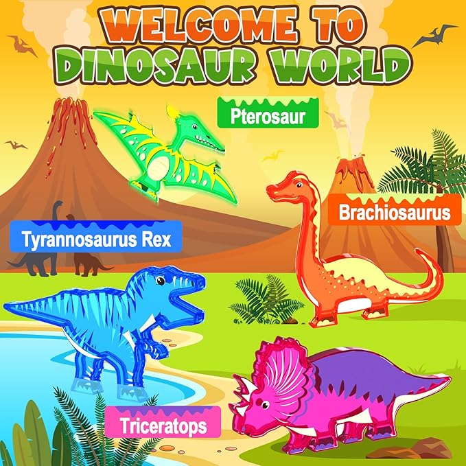 Dinosaur Toys Magnetic Tiles Lava Dinosaur World Set - Magnetic Blocks Building for Kids 3-5 5-7 Girls Boys Toy Age 4-6 6-8, Classroom Must Haves Toddler Sensory for 3+ Year Old Kids Toys