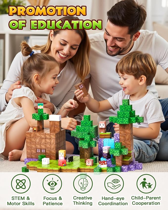 126PCS Magnetic Building Blocks: Forest Castle Magnetic Blocks Building Toys, Toddler Magnet Toys STEM Building Game Sensory Gift for Kids Ages 3 4 5 6 7 8 9+ Boys Girls Birthday Gifts