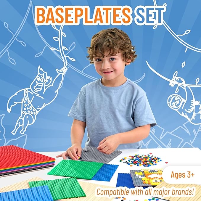 Strictly Briks Classic Stackable Baseplates - Rainbow Plates for Toy Building Sets - Durable Brick Baseplates Compatible with Lego - Toy Mat & Building Board - 10 x 10 in, Pack of 12, Rainbow