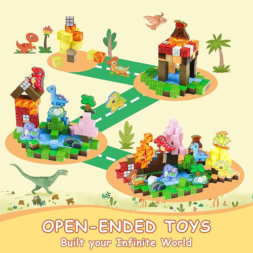 110PCS Dinosaur Toys Magnetic Cubes for Kids, Magnetic Building Blocks for Kids Ages 4-8 8-12, Magnet Blocks Classroom Must Haves Sensory Construction Toys for Boys Girls Gifts