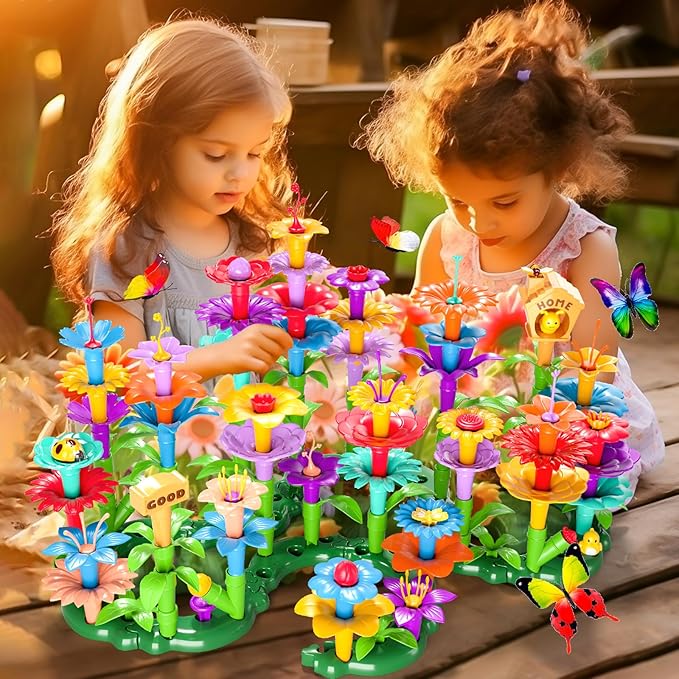 184Pcs Flower Garden Building Toys for Girls 3 4 5 6 7 Year Old, Upgrade DIY Building Stacking Toys, STEM Preschool Educational Toddler Toys Brain Development Kindergarten Kids Toy
