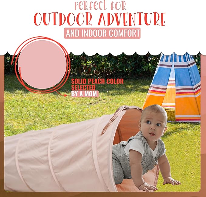 River & Aria Co Kids Tunnel Toys for Toddlers 1-3 - Baby Tunnel Crawl Indoor and Outdoor, 6ft Kids Tunnels Crawl, Interactive Hide and Seek Play for Children (Peach)