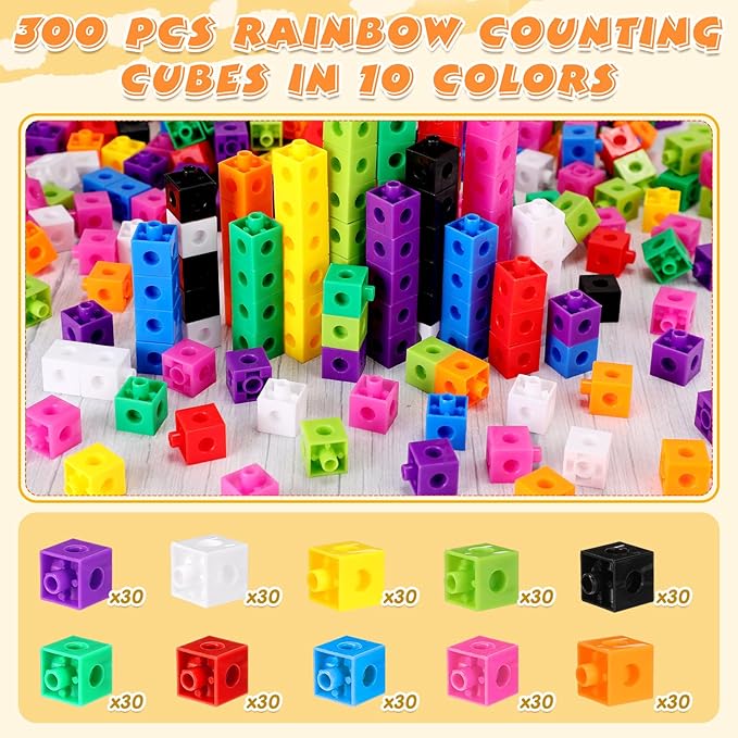 Jenaai 300 Pcs Linking Cubes with Storage Container Counting Cubes, Colorful Plastic Counting Block, Math Manipulatives Classroom Learning Supplies for Preschool Kindergarten(Pink)