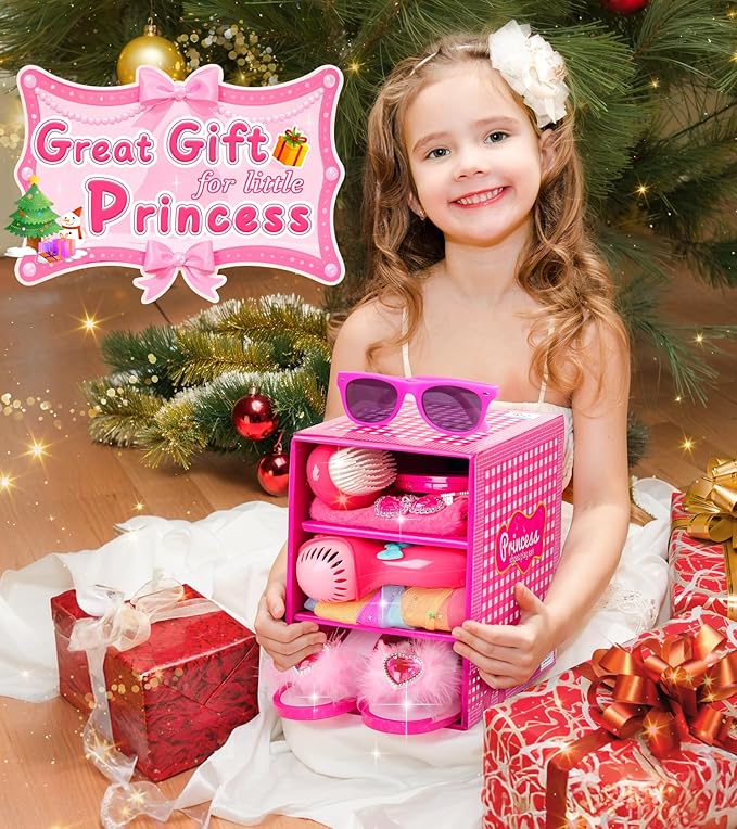 Princess Light Up Cape Dress Up Shoes, Kids Pretend Makeup Set for Girls Pretend Play Beauty Hair Salons Toys Gift for 3-6 Toddler Little Girls