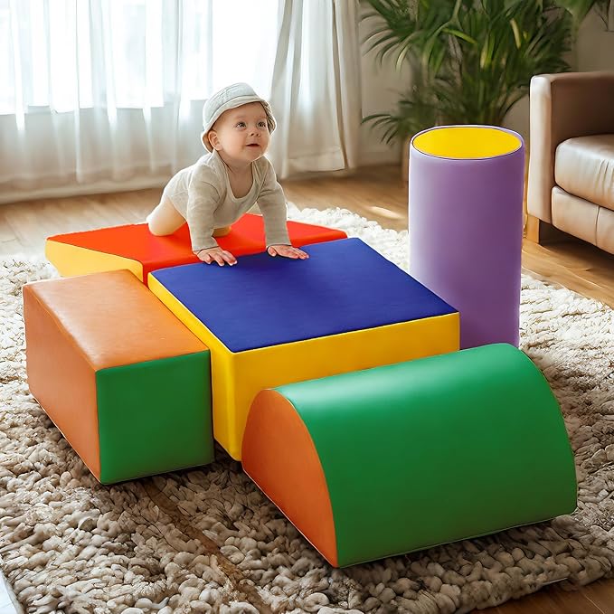 TOLEAD 5 Pcs Foam Climbing Blocks for Toddlers, Soft Play Set Climb and Crawl Foam Activity Playset Gym Equipment for Playroom, Daycare, Kindergarten,Multicolored