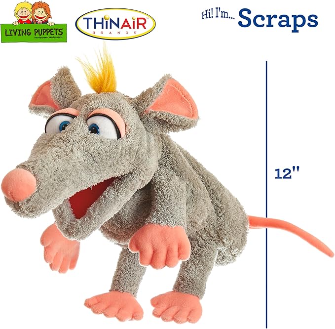 Living Puppets 12-Inch Grey Mouse Hand Puppet - Fine European Design, Ultra-Soft and Cuddly, Promotes Child Development, Safety Certified, Teacher-Recommended for Boys and Girls