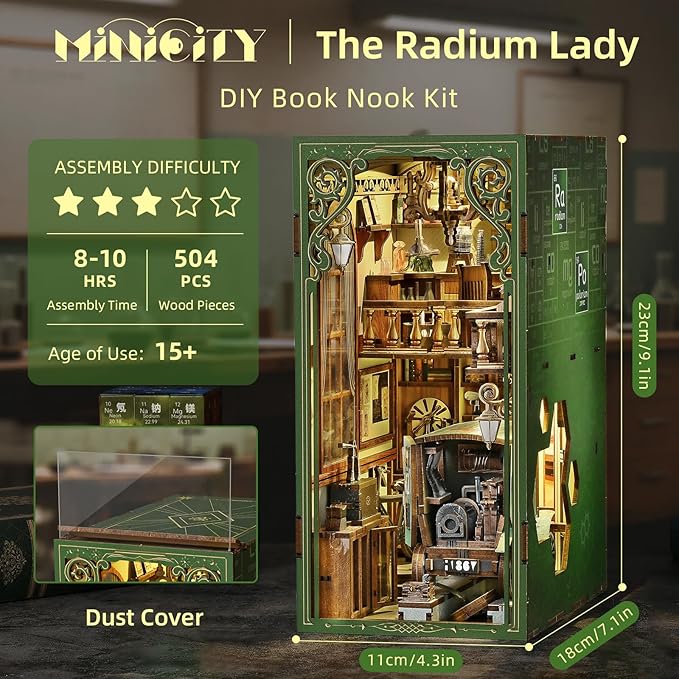 Book Nook Kit, DIY Miniature Dollhouse Book Nook Kit with Dust Cover and LED Light for Teens and Adults-The Radium Lady