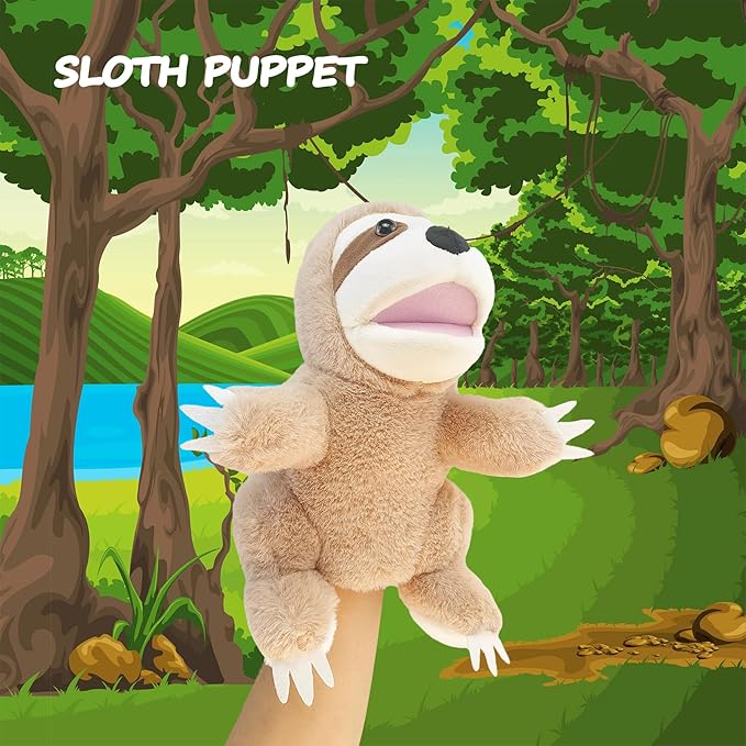 Puppet Sloth Hand Puppets for Kids, 10'' Stuffed Puppet with Movable Mouth,Sloth Stuffed Animal Plush Interactive Storytelling Puppets Toy Gift for for Toddlers 1-3