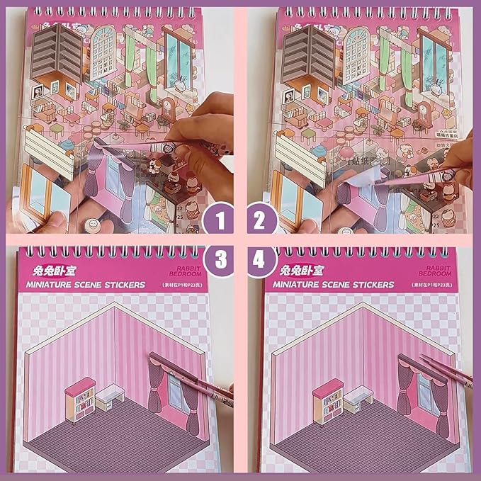 3D Sticker Scene Book,Sticker Therapy for Adults,Include 20 Beautiful House Isometric 3D Space DIY Scene Stickers Book,Cute Art Stickers for Girls