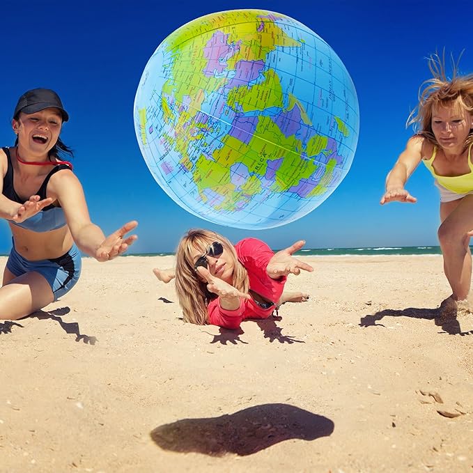 28 Pack 16 Inch Inflatable Globe Blow up Earth Globe Inflatable Beach Balls Bulk for Beach Swimming Pool Party Supplies