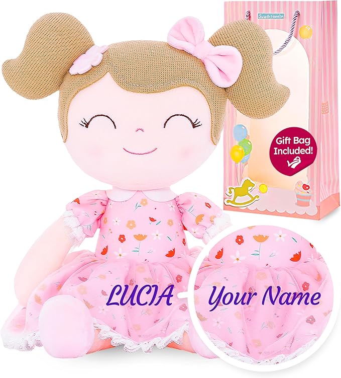 Gloveleya Personalized Doll with Your Name - Cute Floral Pink Custom Soft Plush Doll for Girls Plush Doll Customized Gifts - Muñecas de Trapo Personalizadas para Niñas
