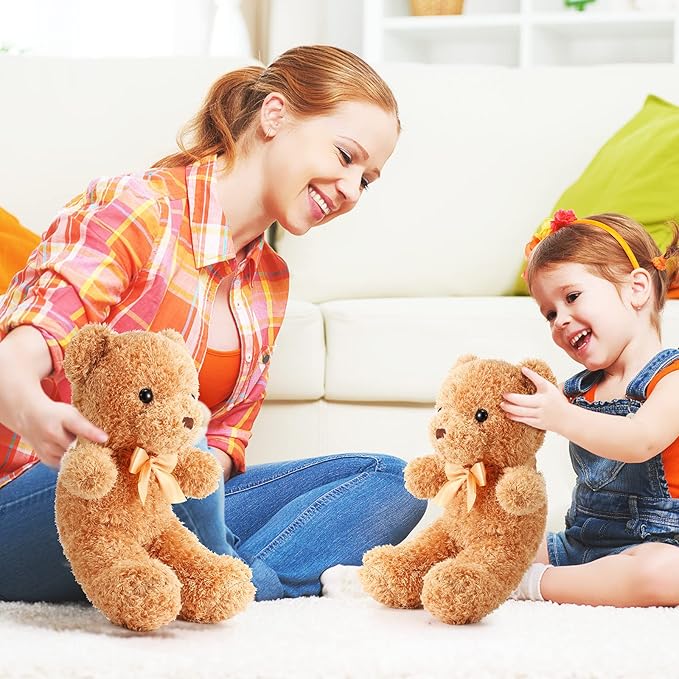 HyDren 18 Pcs Bear Stuffed Animals Bulk 12 Inch Soft Plush Bears Doll with Bows Small Stuffed Toy for Girl Boy Baby Shower Christmas Valentine Birthday Decor Gift Party Favors (Light Brown)