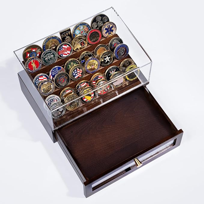 Premium Challenge Coin Display Case for 100 Coins - 360° View & Interchangeable Panels - Military, Police, Fire Fighter Gift for Retirement, Promotion
