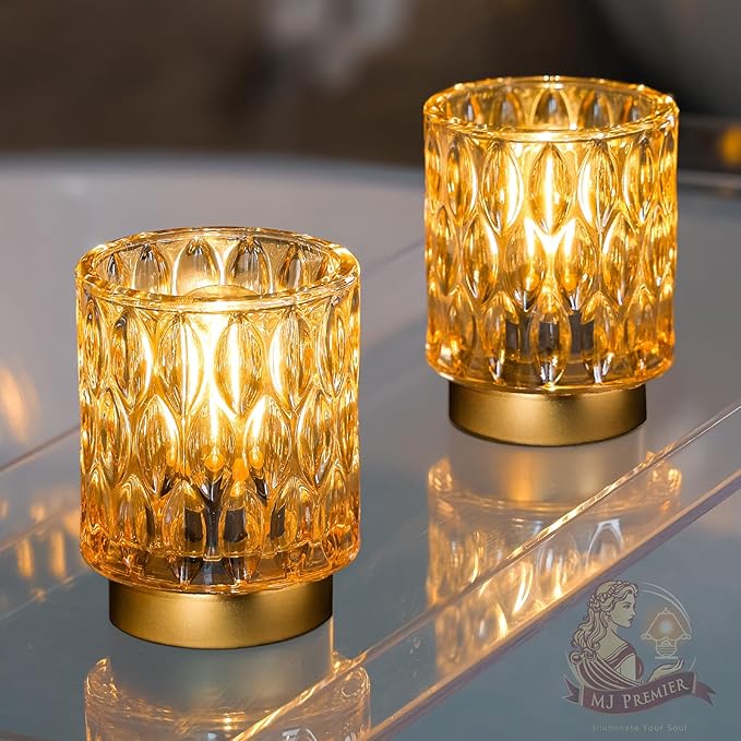 Battery Operated Table Lamps Timer, Mini Crystal Lamp for Area No Plug, Cordless Lamp with LED Bulb for Power Outage, Decorative Lamps for Tabletop/Corner/Entryway/Stairway/Bathroom/Fireplace (Amber)
