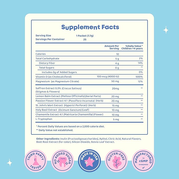 JoySpring Pixie Sticks with Saffron & GABA for Kids | Mood Balance Supplements for Kids | Sugar-Free Powder Candy or Water Flavor Powder (25 Servings)
