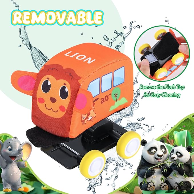 Pull Back Vehicle Set - Soft Baby Toy Set with 4 Cute Animal Cars, First Birthday Gifts for Toddler Toys Age 1-3