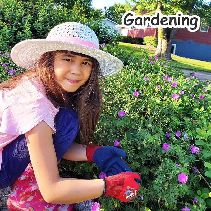 KAYGO Kids Gardening Gloves 4 Pairs - Polyester Seemless knitted with Latex Sandy Finish Coating, KGKID100, Ideal for kids gardening, DIY,Light duty works, and outdoor activities (XXS (Age 7-9))