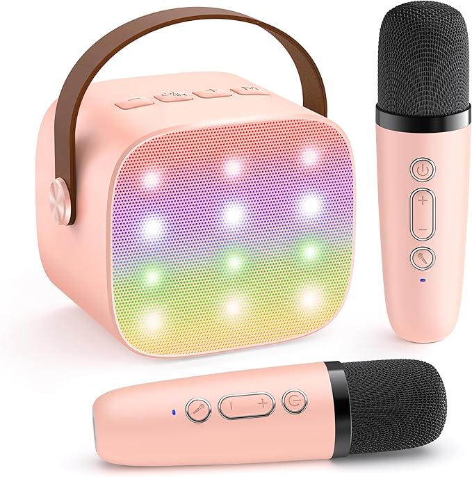 Mini Karaoke Machine for Kids Adults, Portable Bluetooth Speaker with 2 Wireless Microphones, TOP Birthday Gifts Toys for Girls Ages 3, 4, 5, 6, 7, 8, 9,10,11,12+ Years Old Toddler (Lightpink)