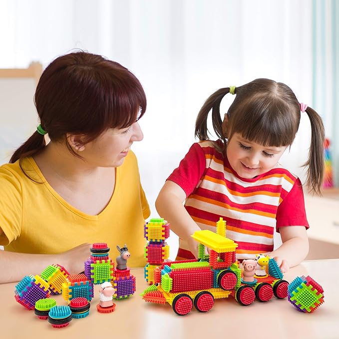 PicassoTiles PTB151 151pcs Hedgehog Lock Block STEM Building Tiles Truck Theme Set Learning Playset STEM Toy Set Educational Kit Child Brain Development Preschool Kindergarten Toy w/Animal Figures