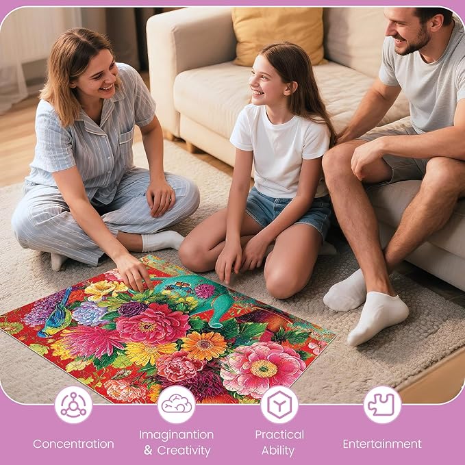 500 Piece Puzzle for Adults, Colorful Flowers in Vases Jigsaw Puzzle, Vibrant Flora with Butterflies and Birds 500 Piece puzzle, Perfect for Family Time, Wall Decor, Gift for Adults, Kids, and Seniors