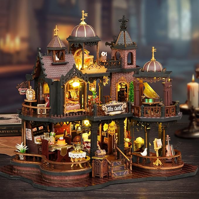 DIY Miniature House Kit - Wooden Dollhouse Miniature Kit with LED Light - Tiny Model Mini House Building Kit for Adults Teens, Creative Gift Book Nook DIY Adults Craft Kits, Home Decor