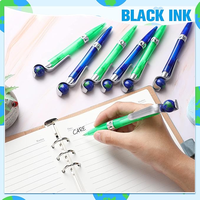 Teling 50 Pcs Earth Retractable Cute Globe Pens Bulk 1.0 mm Tellurion Shape Earth Day Black Ink World Ballpoint Pens for Adults Accessories Office Decoration Supplies