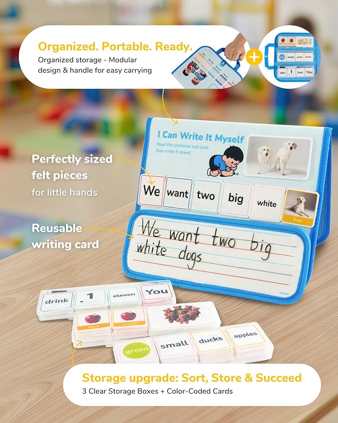CHEFAN 165 PCS Sentence Building for Kids, Speech Therapy Materials with Writing Board, Sentence Building Games for Special Education, Reading & Language Development