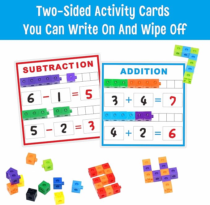 SpriteGru Math Linking Cubes, Math Cubes Manipulatives with Activity Cards Linking Cube Math Counters for Kids Kindergarten Learning Activities