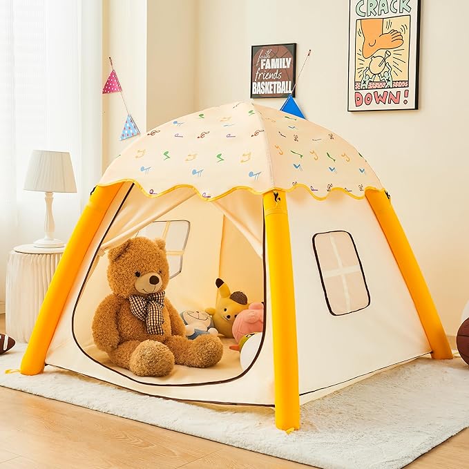 HalloDeer Kids Play Tent, Inflatable Toddler Tent Dome for Boys & Girls, Indoor Kids Tents, Portable Foldable Playhouse for Outdoor, 51x51x43 in, Yellow