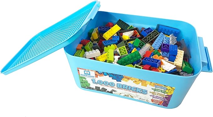 Brick Loot 1,000 Bricks Plus 70 Building Blocks Bulk Set – 1,070 Pieces with Deluxe Storage Box, Lego-Compatible Mixed Colors Classic Bricks, Creative STEM Construction Toys for Kids & Adults