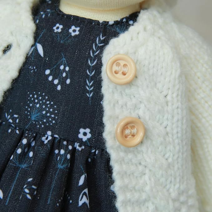 BlissfulPixie Handmade Soft Girl Rag Doll - Ella 12" with Cute Stuffed Plush, Ideal First Doll for Babies & Toddlers