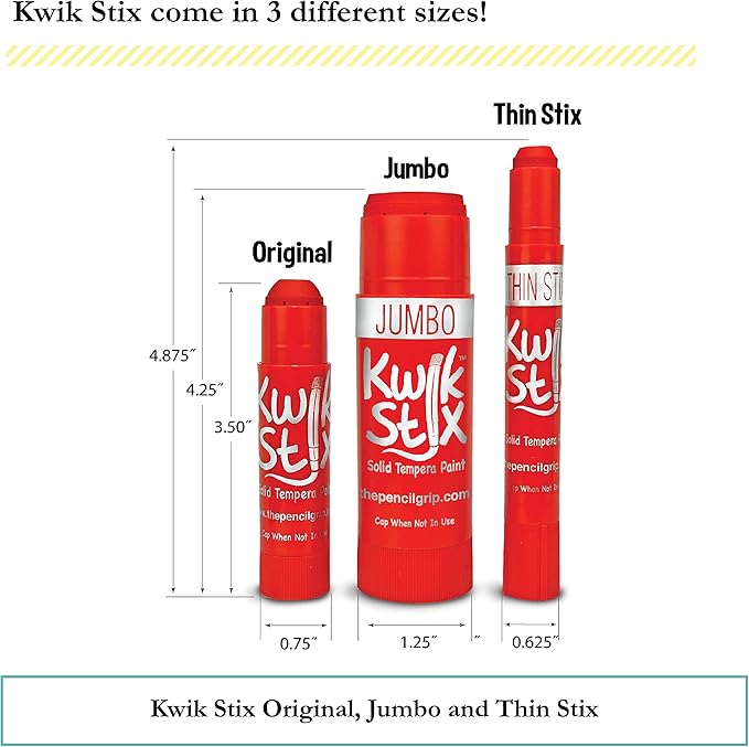 Kwik Stix Solid Tempera Paints, Thin Stix Paint Pens, Super Quick Drying, 12 Classic Colors for Children - 12 Pack - TPG-608