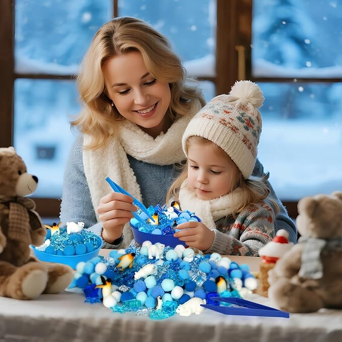 182 Pcs Winter Sensory Bin Items Winter Arctic Animals Counting Sorting Sensory Bin Filler Fine Motor Arctic Habitat Counts for Xmas Counting Decor
