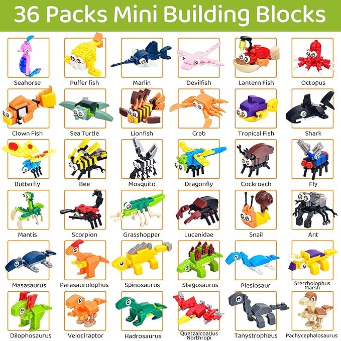 36 Packs Small Animal Mini Building Blocks Set Party Favors for Kids 4-8, Goodie Bags Stuffers for Kid, Prize Box Toys for Kids Classroom