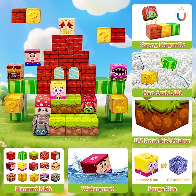 Magnetic Blocks Building Toys for Kids: 48PCS Magnetic Blocks for Kids Ages 4-8, 1" Magnet Cubes, STEM Sensory Toys for Boys & Girls, Christmas Birthday Gifts for Kid Ages 3+