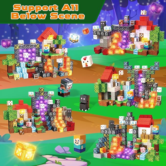 200 PCS Magnetic Blocks with Light Up Blocks - Magnetic Building Blocks, Magnetic Construction Cube Toys, STEM Sensory Learning Toys, Christmas Birthday Gifts for Toddlers Boys and Girls Age 3+