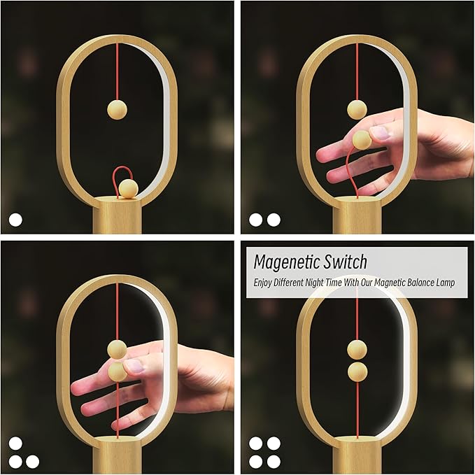 Bedroom Lamps - Mini Balance Lamps, Birthday Gifts, Bedside and Nightstand Lights, Plug-in Night Lights with Magnetic Base for Home, Office, and College Dorm (Wood Color)