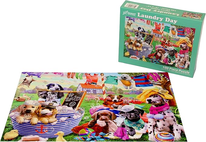 Laundry Day Jigsaw Puzzle 100 Piece by Vermont Christmas Company - Larger Pieces Perfect for Kids & Seniors