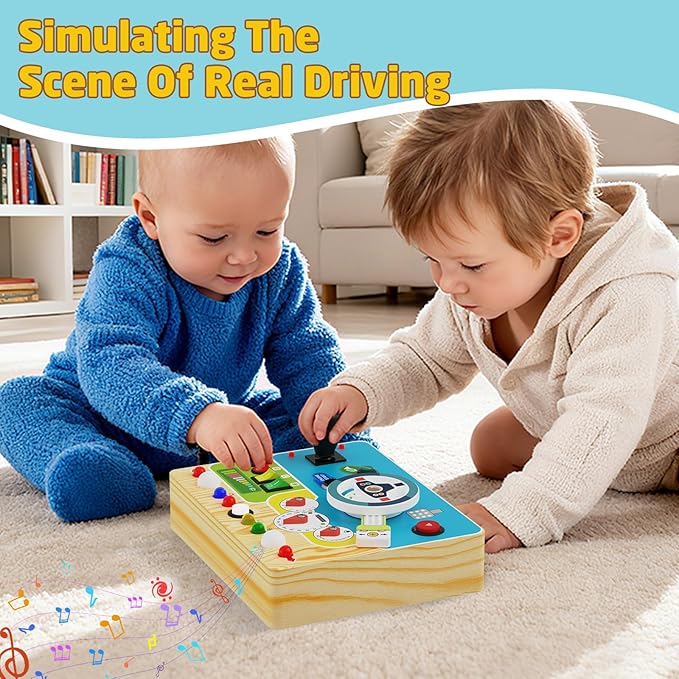 Busy Board With Led Light - Montessori Busy Board Wooden Sensory Toys for Toddlers 1 2 3 Years Old, Educational Baby Fidget Boards Toy, Creative Birthday Christmas Gifts for 1-3 2-3 3-4 Year Old Boys