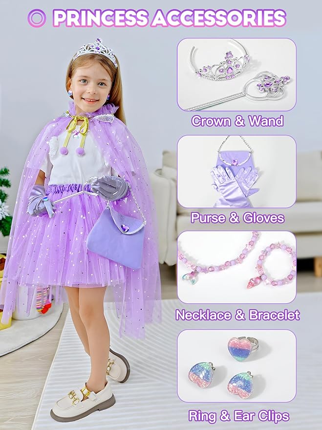 Light Up Princess Dress Up Clothes for Girls Aged 3 4 5 6, Princess Cape, Girl Costume for Christmas Birthday Gift