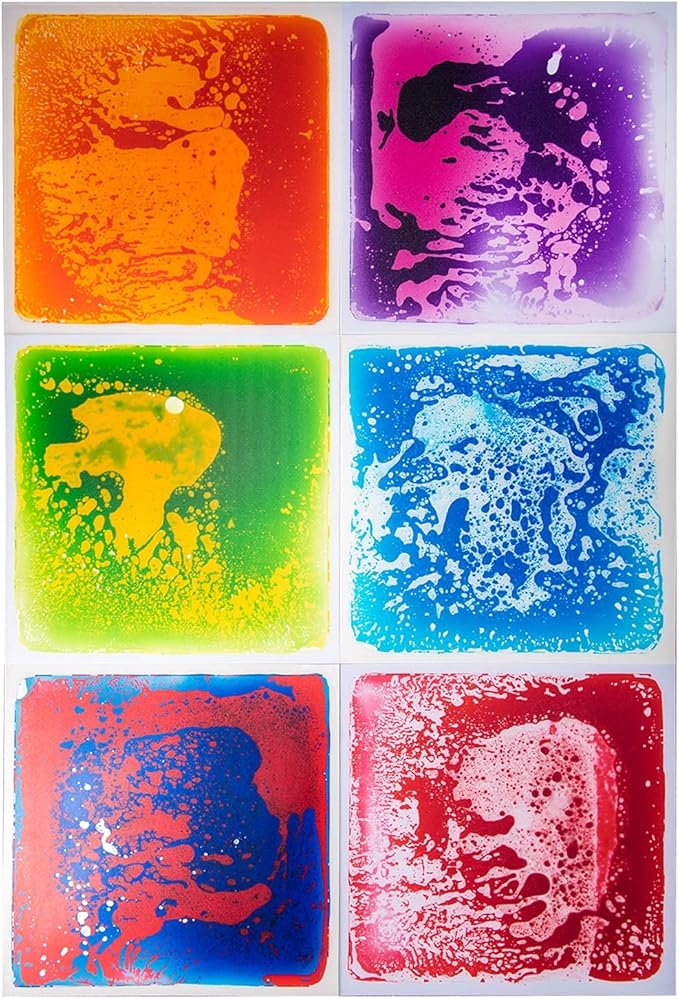 Art3d 6-Tile Sensory Room Tile Multi-Color Exercise Mat Liquid Encased Floor Playmat Kids Play Floor Tile, 19.7" Large Tile 16 Sq.Ft