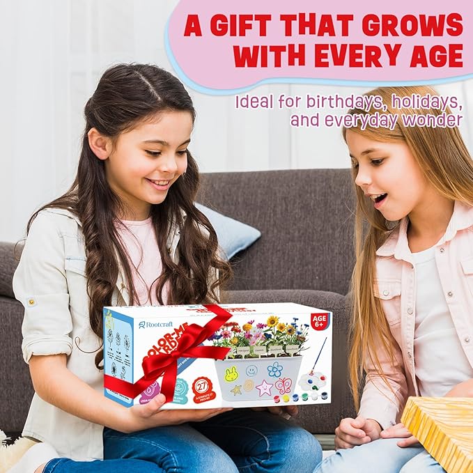 Paint & Plant Kids Gardening Set with 5 Flower Seeds, Arts and Crafts for Kids Ages 4-12, Science STEM Toys for Toddler Education, Birthday Gifts Ideas for Girls & Boys 4 5 6 7 8 9 10 11 12 Year Old