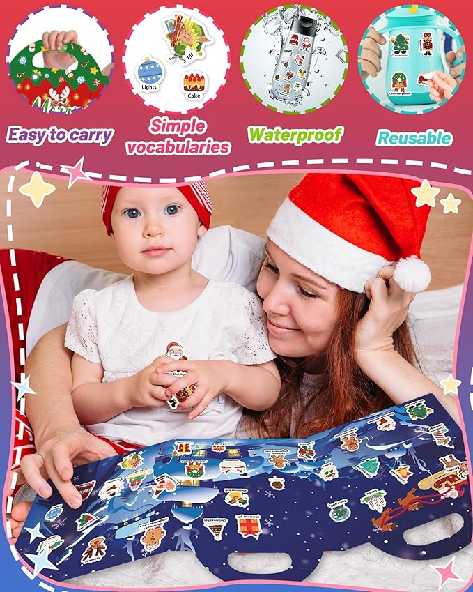 Christmas Sticker Books for Kids, Christmas Gifts Reusable Sticker Books Stocking Stuffers for Toddlers 1-3, 2-4, Travel Toys Acticities Crafts Party Favors for Boys Girls Kids